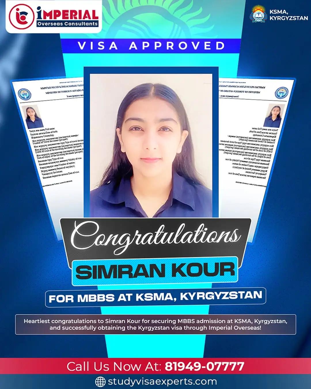 Simran Kour - MBBS Visa Kyrgyzstan