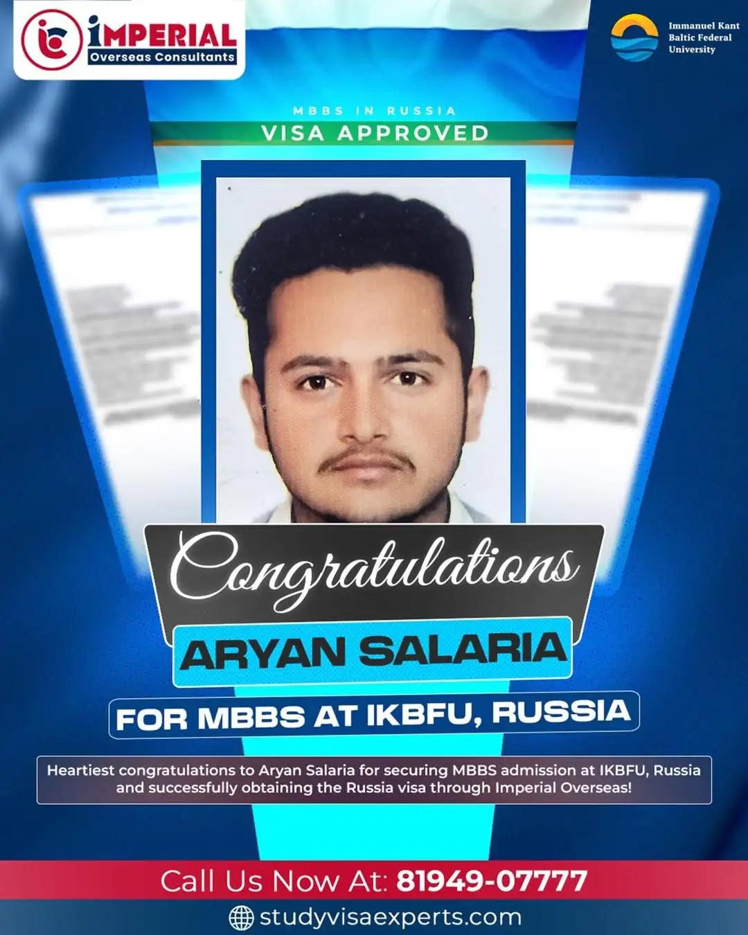Aryan Salaria - MBBS Visa Russia
