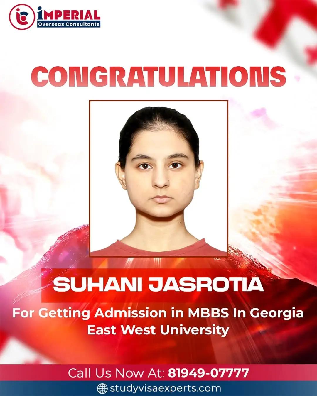 Suhani Jasrotia - MBBS Visa Georgia