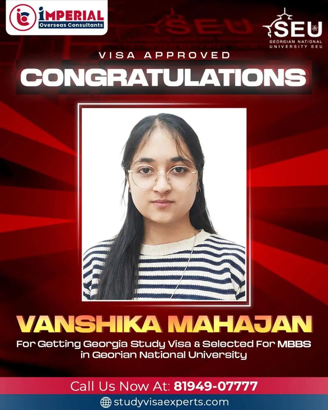 Vanshika Mahajan - MBBS Visa Georgia