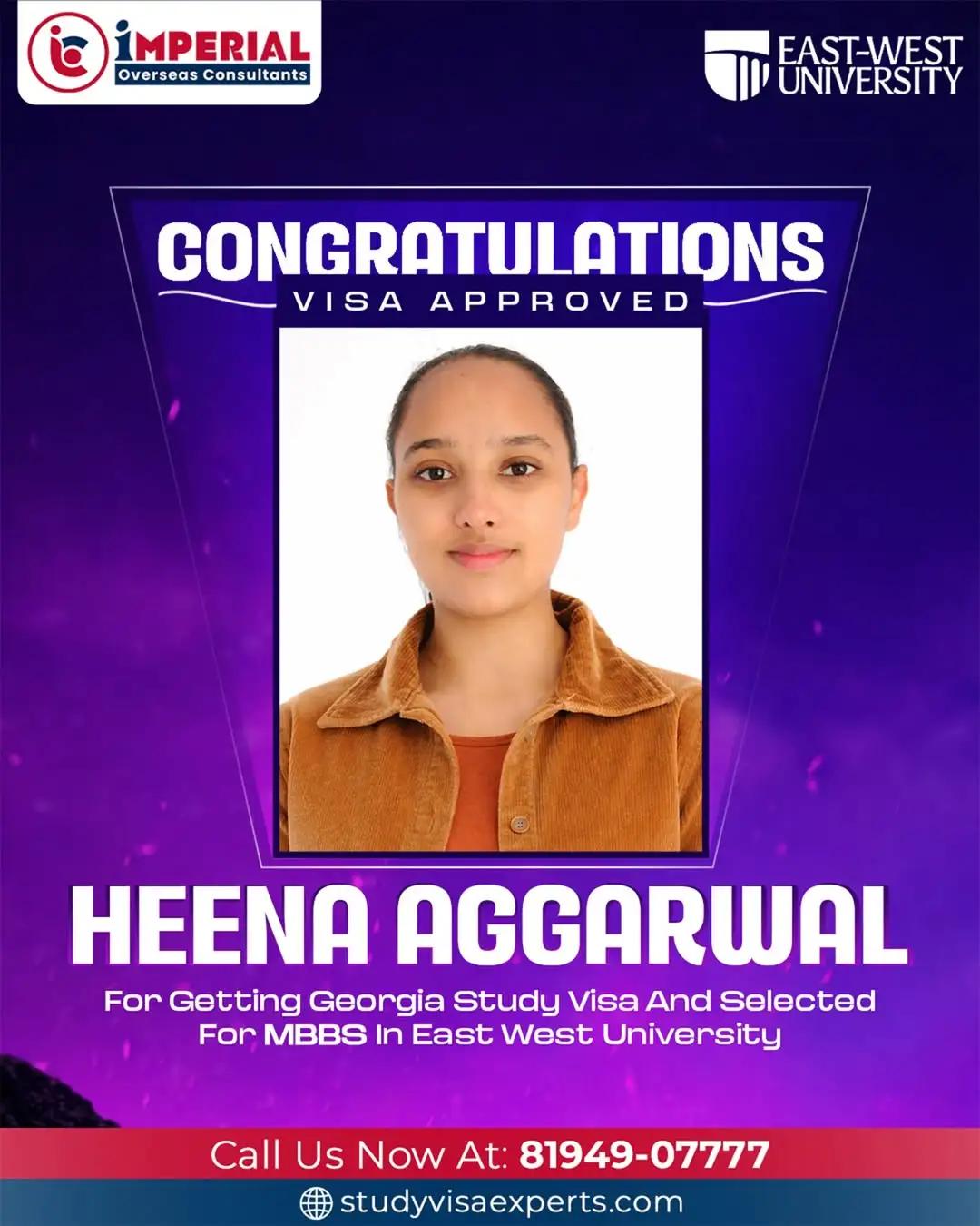 Heena Aggarwal - MBBS Visa Georgia