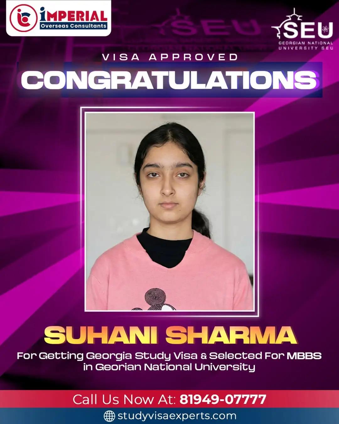 Suhani Sharma - MBBS Visa Georgia