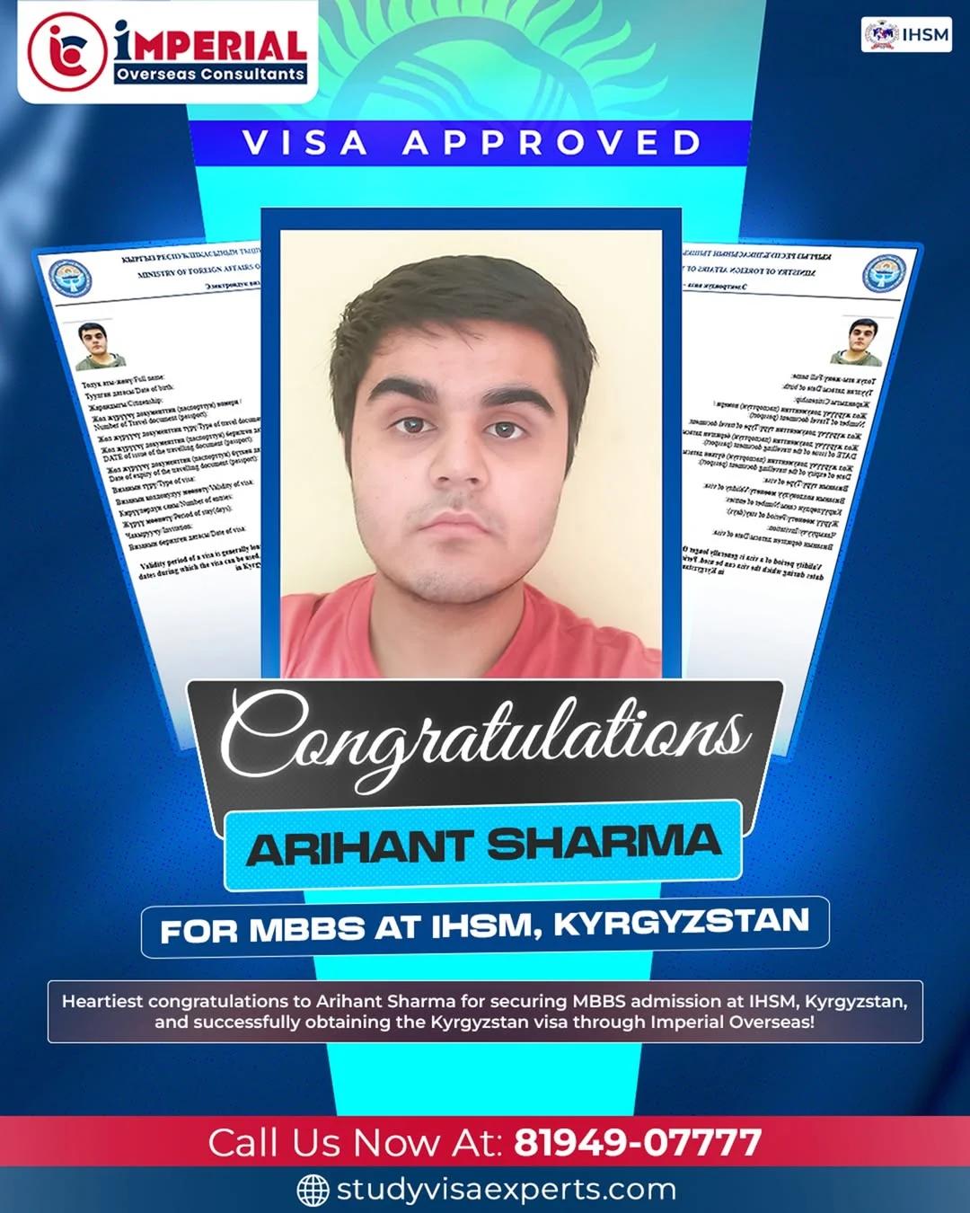 Arihant Sharma - MBBS Visa Kyrgyzstan