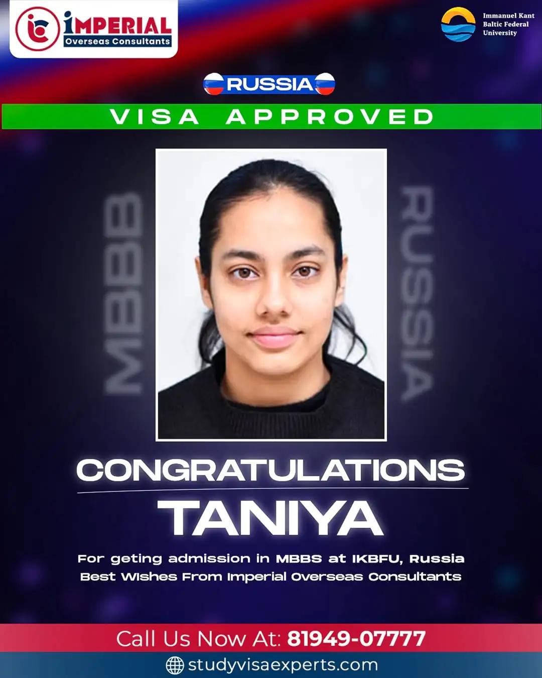 Taniya - MBBS Visa Russia