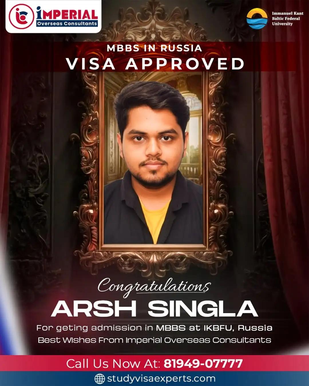 Arsh Singla - MBBS Visa Russia