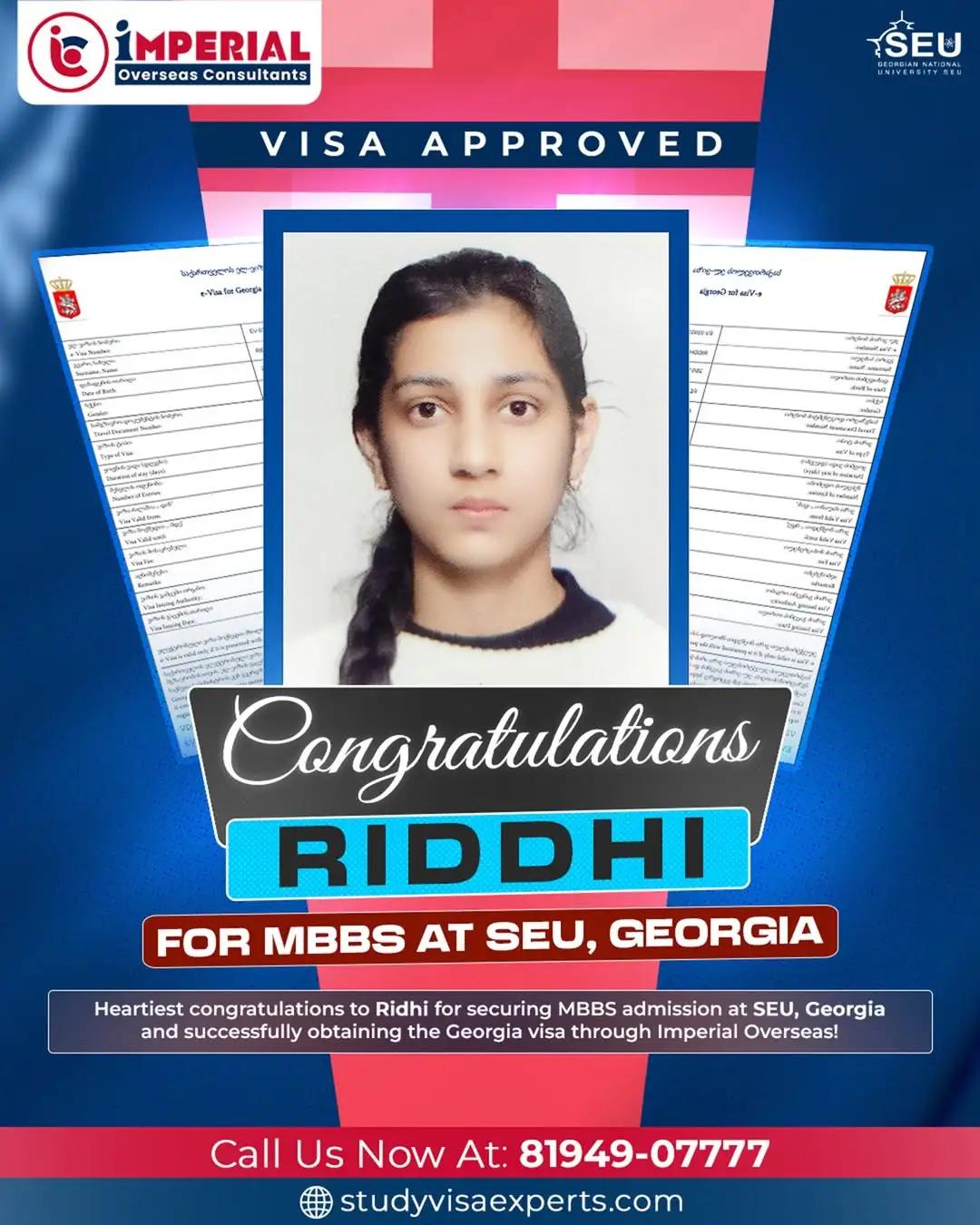 Riddhi - MBBS Visa Georgia